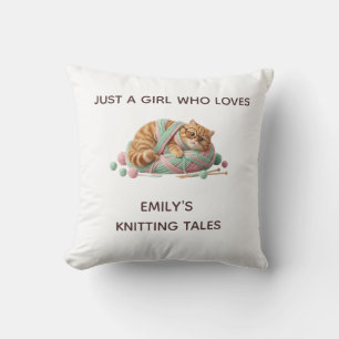 Cosy Chunky Knit Cat Custom Name Knitting Pillow