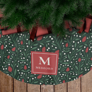 Cosy Classic Floral Christmas Pattern Monogram Brushed Polyester Tree Skirt