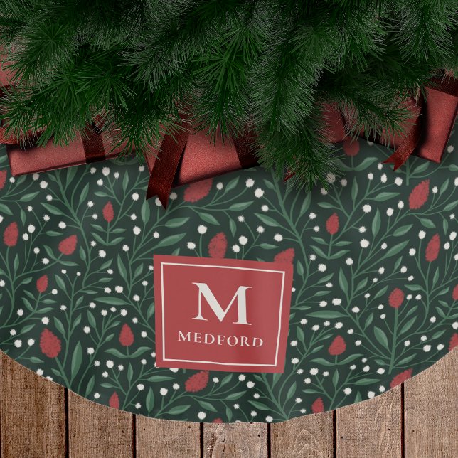 Cosy Classic Floral Christmas Pattern Monogram Brushed Polyester Tree Skirt (Creator Uploaded)