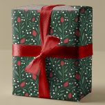 Cosy Classic Floral Christmas Pattern Wrapping Paper<br><div class="desc">This beautiful Christmas wrapping paper features a hand drawn floral and greenery pattern in classic colours of red,  green,  and ivory over a custom colour background (shown in dark green). Looks great paired with ribbon,  twine,  or string for whatever look you're going for!</div>
