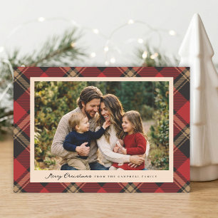 Cosy Classic Red Plaid Horizontal Christmas Photo Holiday Card