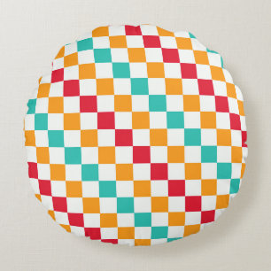 Cosy classroom diagonal chequerboard pattern round cushion