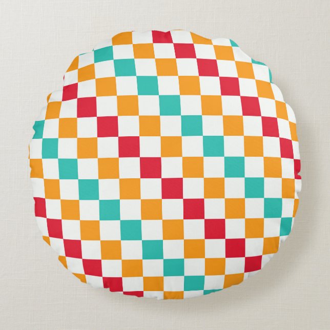 Cosy classroom diagonal chequerboard pattern round cushion (Front)