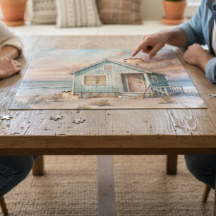 Cosy Coastal Cottage Beach House Watercolor  Jigsaw Puzzle