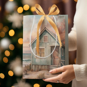 Cosy Coastal Cottage Beach House Watercolor Medium Gift Bag