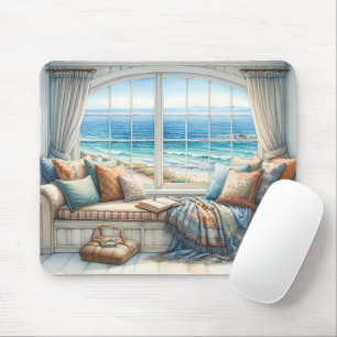 Cosy Coastal Window Seat Cottagecore Mouse Pad