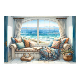 Cosy Coastal Window Seat Cottagecore Photo Print