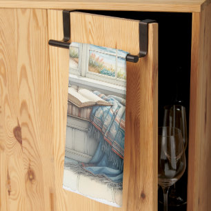 Cosy Coastal Window Seat Cottagecore Tea Towel