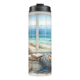 Cosy Coastal Window Seat Cottagecore Thermal Tumbler