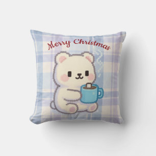 Cosy Cocoa Bear Christmas Pastel Pixel Art Decor Cushion