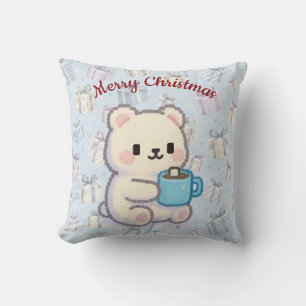 Cosy Cocoa Bear Christmas Pixel Art Decor Cushion