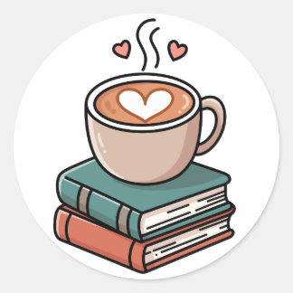 Cosy Coffee and Books Delight Classic Round Sticker