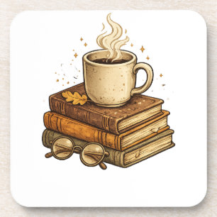 Cosy Coffee and Books Vintage Aesthetic Throw Pill Coaster