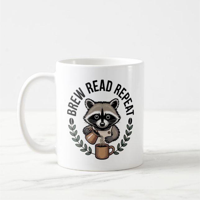 Cosy Coffee Autumn Brown Racoon Coffee Mug (Left)