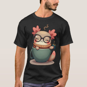 Cosy Coffee Axolotl Reader Kawaii Sticker Coffee A T-Shirt