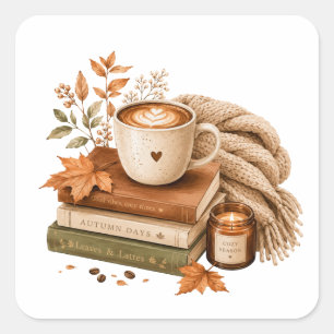 Cosy Coffee Books Autumn Art Square Sticker