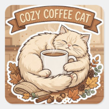 Cosy Coffee Cat Sticker Cat Lover Gift