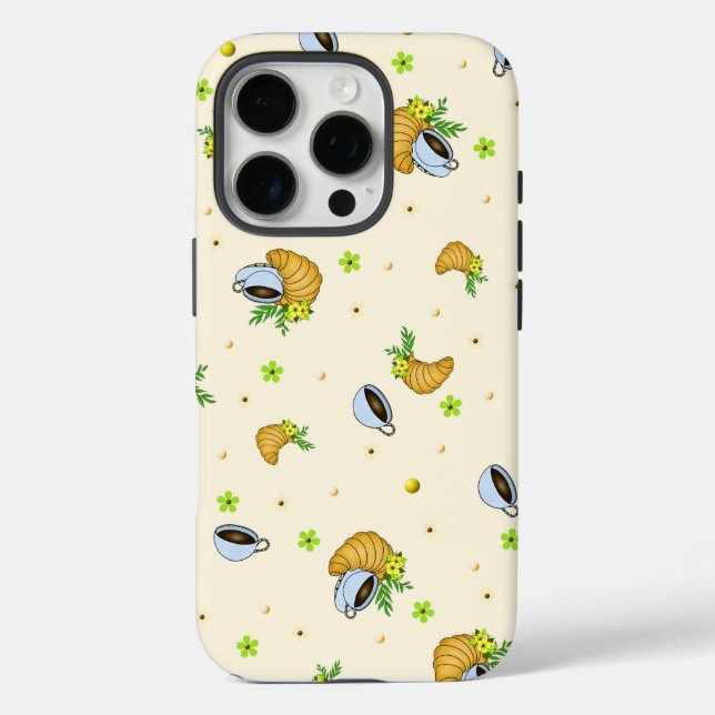 Cosy Coffee & Croissant Floral Pattern Case-Mate iPhone Case (Back)