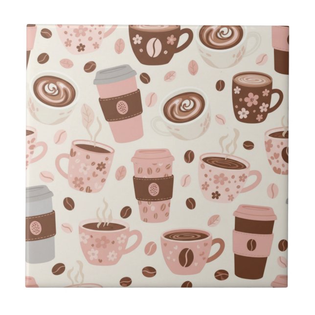 Cosy Coffee Cup Pattern (10) Ceramic Tile (Front)