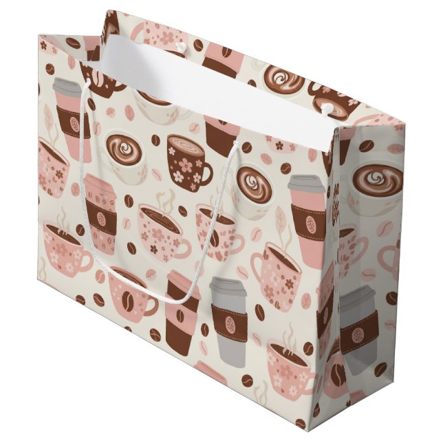 Cosy Coffee Cup Pattern (10) Large Gift Bag (Front Angled)