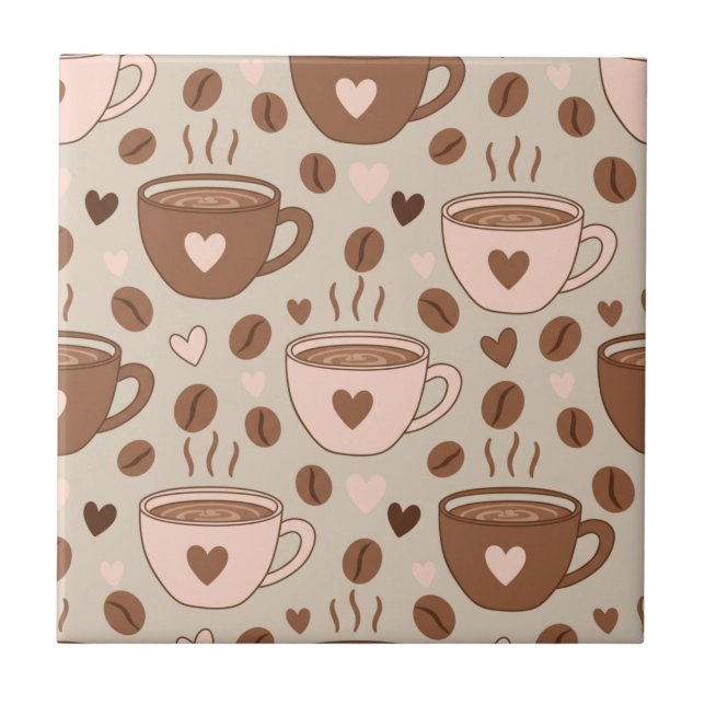 Cosy Coffee Cup Pattern (11) Ceramic Tile (Front)