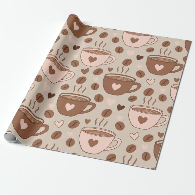 Cosy Coffee Cup Pattern (11) Wrapping Paper (Unrolled)