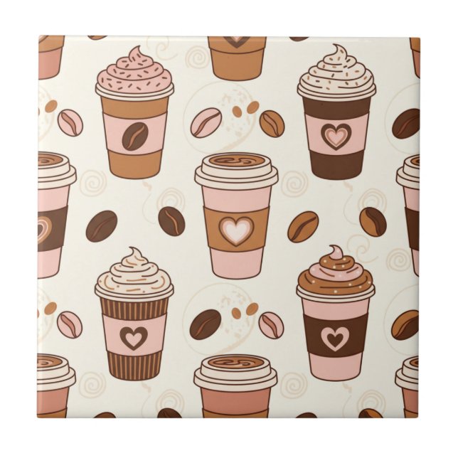 Cosy Coffee Cup Pattern (12) Ceramic Tile (Front)