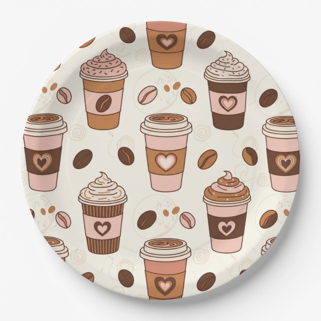 Cosy Coffee Cup Pattern (12) Paper Plate (Front)