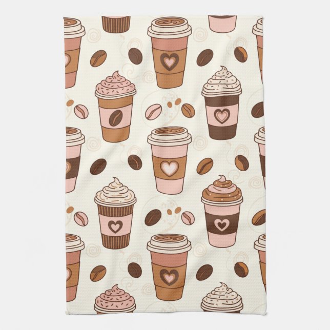 Cosy Coffee Cup Pattern (12) Tea Towel (Vertical)