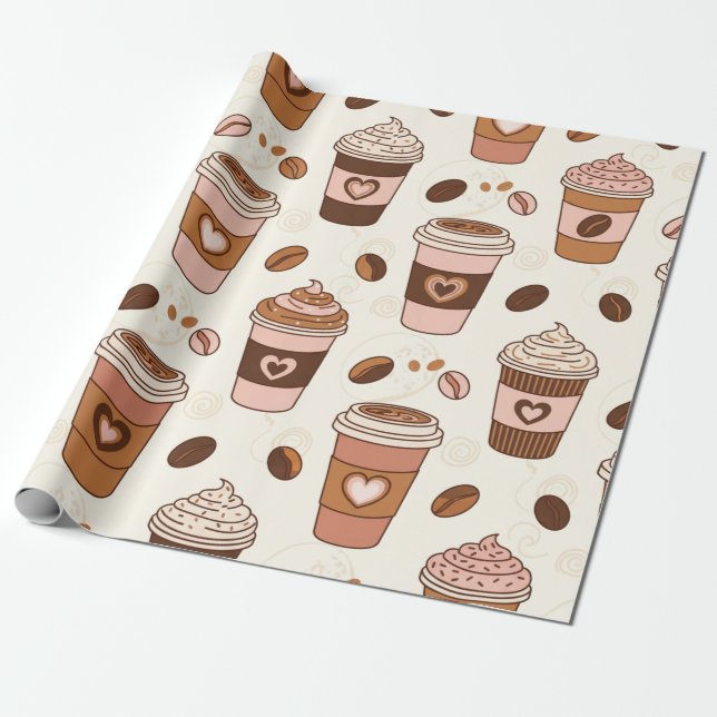 Cosy Coffee Cup Pattern (12) Wrapping Paper (Unrolled)