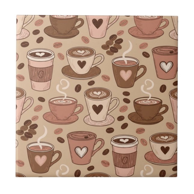 Cosy Coffee Cup Pattern (1) Ceramic Tile (Front)