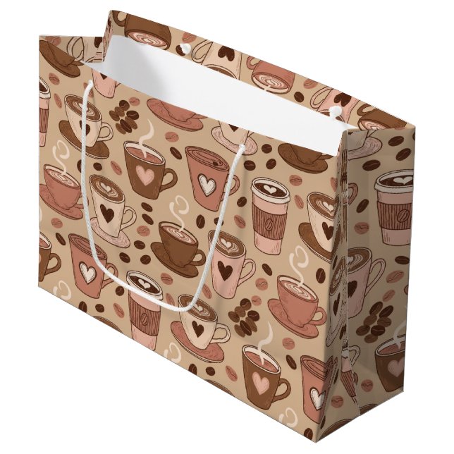 Cosy Coffee Cup Pattern (1) Large Gift Bag (Front Angled)