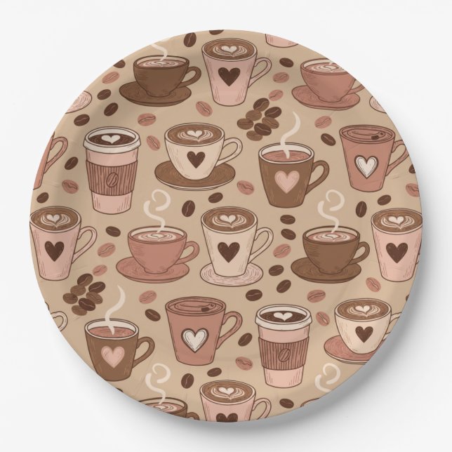 Cosy Coffee Cup Pattern (1) Paper Plate (Front)