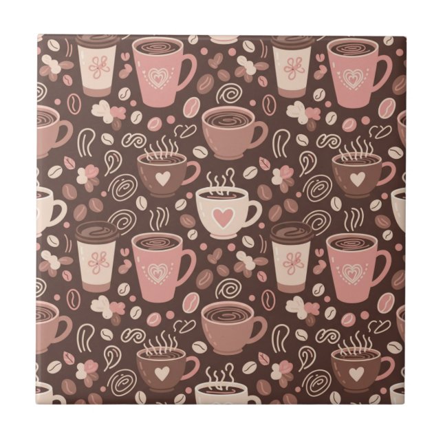 Cosy Coffee Cup Pattern (2) Ceramic Tile (Front)