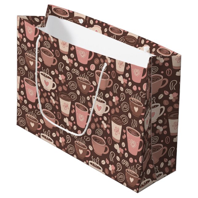 Cosy Coffee Cup Pattern (2) Large Gift Bag (Front Angled)