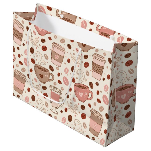Cosy Coffee Cup Pattern (3) Large Gift Bag (Front Angled)