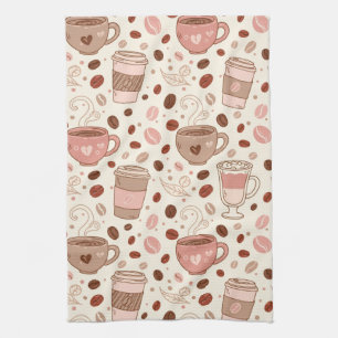 Cosy Coffee Cup Pattern (3) Tea Towel