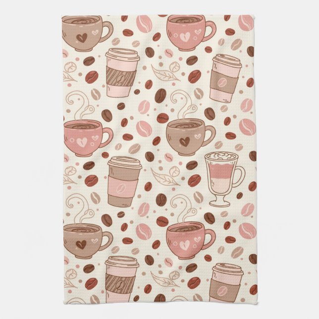 Cosy Coffee Cup Pattern (3) Tea Towel (Vertical)