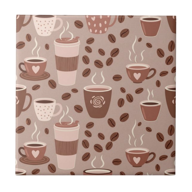 Cosy Coffee Cup Pattern (4) Ceramic Tile (Front)