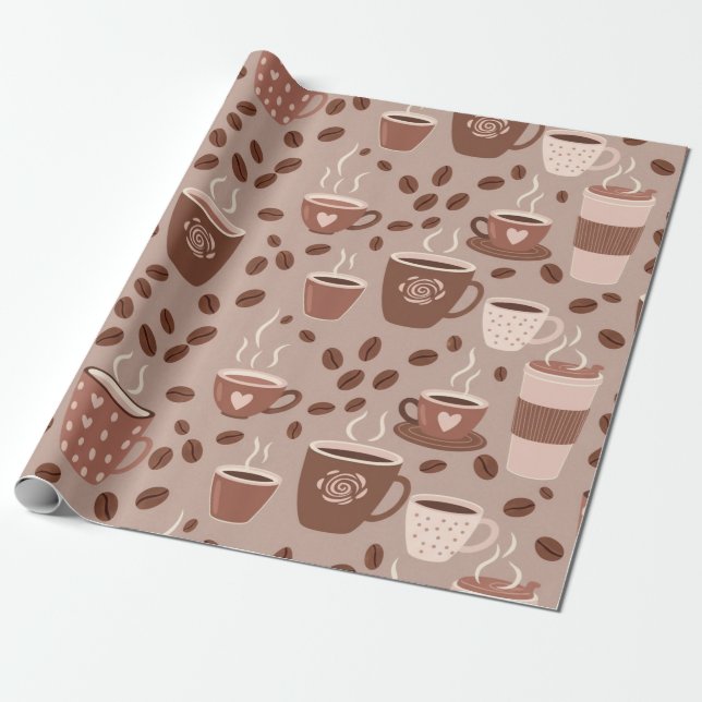 Cosy Coffee Cup Pattern (4) Wrapping Paper (Unrolled)