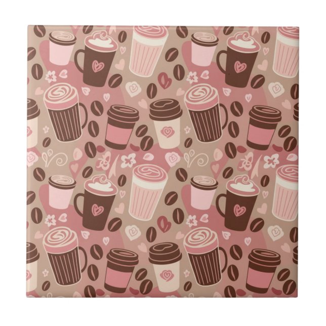 Cosy Coffee Cup Pattern (5) Ceramic Tile (Front)