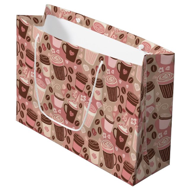 Cosy Coffee Cup Pattern (5) Large Gift Bag (Front Angled)