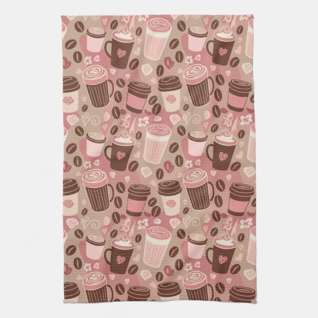 Cosy Coffee Cup Pattern (5) Tea Towel (Vertical)