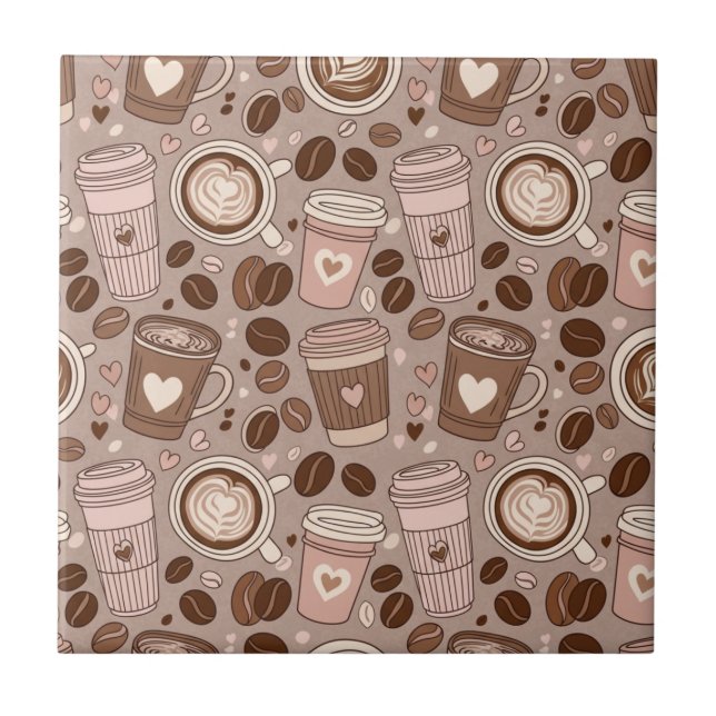 Cosy Coffee Cup Pattern (6) Ceramic Tile (Front)