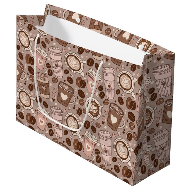 Cosy Coffee Cup Pattern (6) Large Gift Bag (Front Angled)