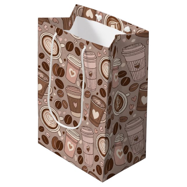 Cosy Coffee Cup Pattern (6) Medium Gift Bag (Front Angled)