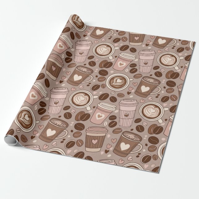 Cosy Coffee Cup Pattern (6) Wrapping Paper (Unrolled)