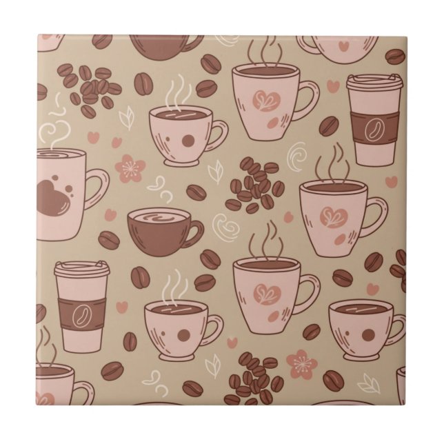Cosy Coffee Cup Pattern (7) Ceramic Tile (Front)