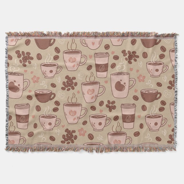 Cosy Coffee Cup Pattern (7) Throw Blanket (Front)