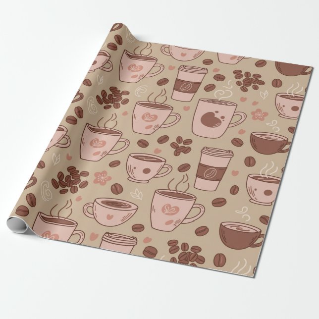Cosy Coffee Cup Pattern (7) Wrapping Paper (Unrolled)